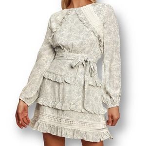 LULUS Women's White Polka Dot Kiss Me Goodnight Ruffled Long Sleeve Mini Dress